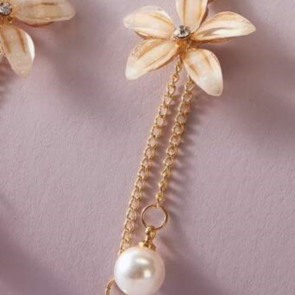 1pair Pearl & Floral Decor Drop Earrings - Picture 2 of 2